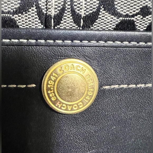 Coach signature black canvas logo leather trim wristlet. Outer slip pocket. - Picture 6 of 6